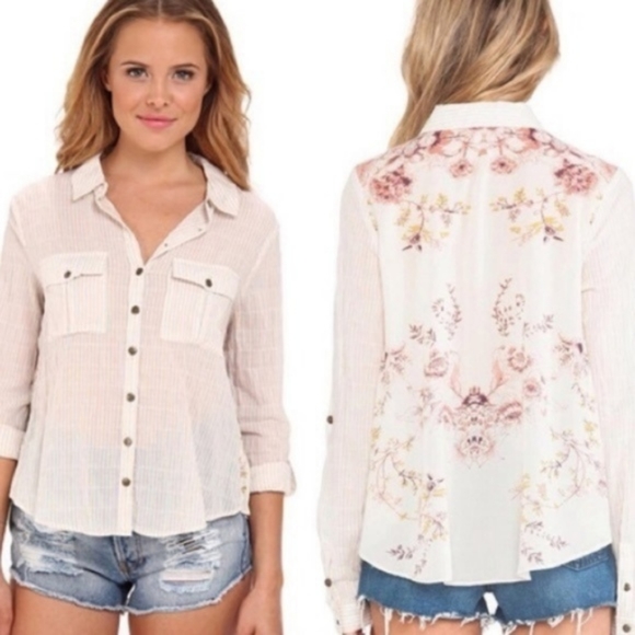 Free People Tops - Free People Stripe Floral Button Down